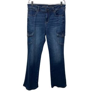 American Eagle Kick Boot Cargo Jeans Womens Blue Stretch Utility Denim Altered
